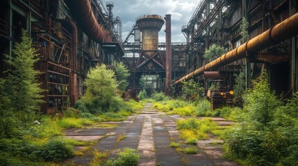Fototapeta premium Nature Reclaiming Industry: A Post-Industrial Landscape