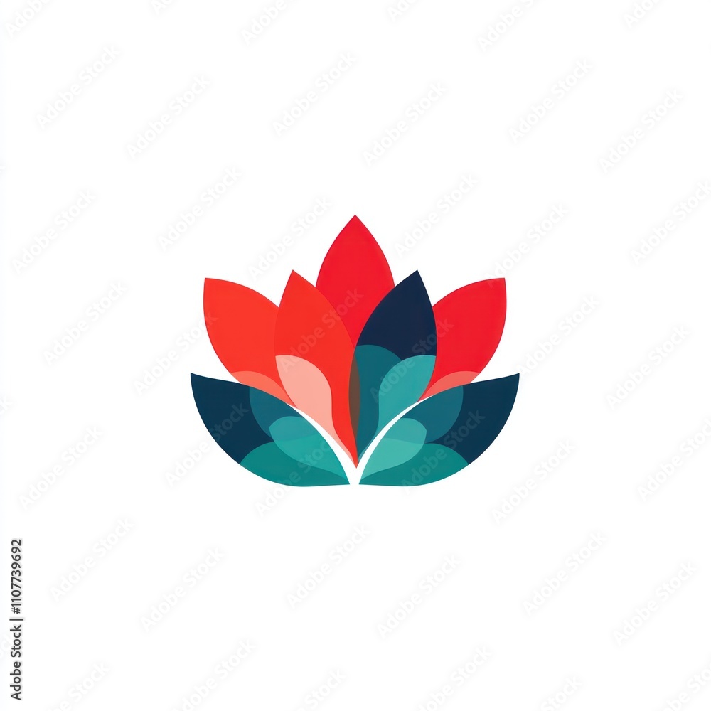 Poster here's a description and keywords for your image.. abstract stylized red and teal lotus flower logo.