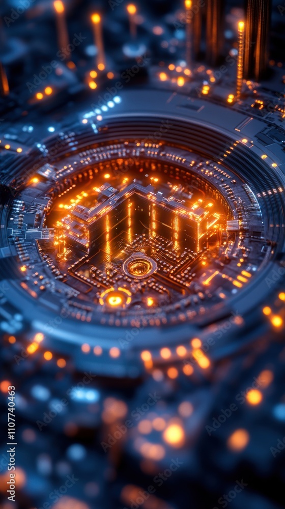 Poster futuristic glowing circuit board with central processing unit. (1)