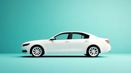 White sedan on blue background.