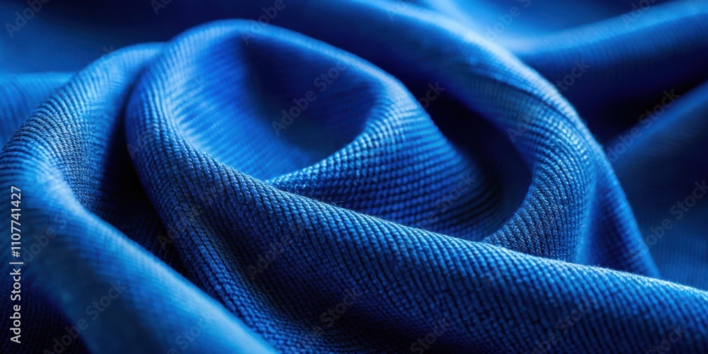 Fototapete a close-up shot of a textured fabric with deep blue hues, creating a captivating swirl pattern
