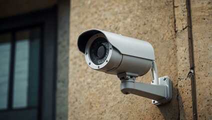 Modern CCTV camera installed outdoors on a building.