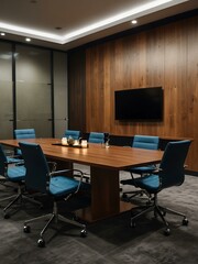 Fototapeta premium Modern conference room with sleek, professional design.