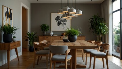 Obraz premium Modern dining room with plants.