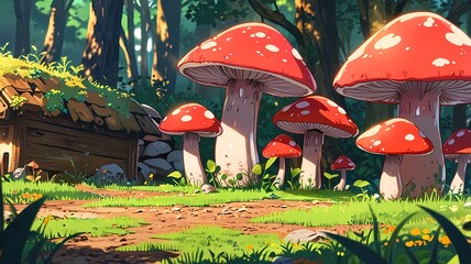 mushroom anime in the forest