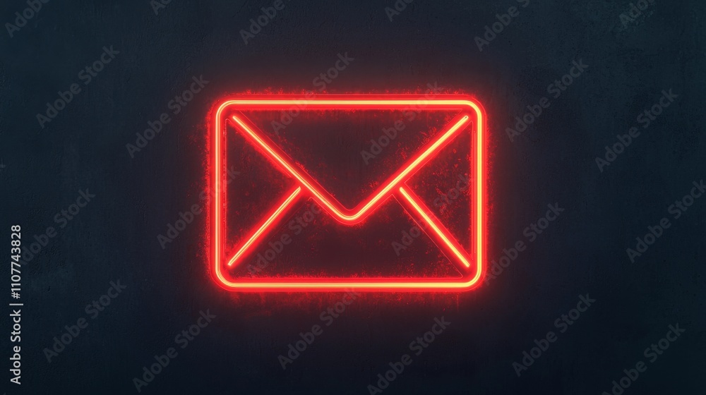 Poster a glowing red envelope icon on a dark background, symbolizing email communication and digital messag