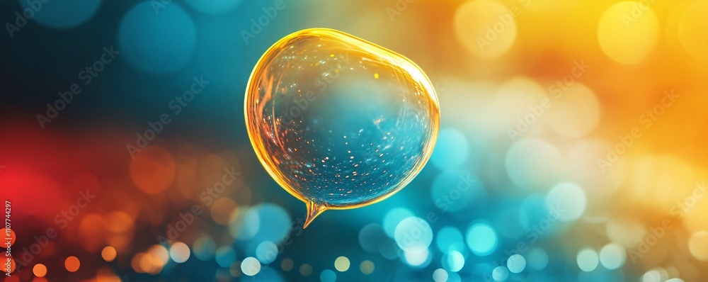 Poster Shiny golden empty speech bubble floating on a blurred background