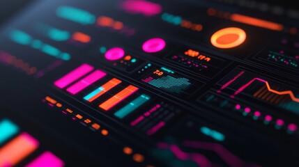 Obraz premium A vibrant digital dashboard displaying colorful graphs and data visualizations in a futuristic style.