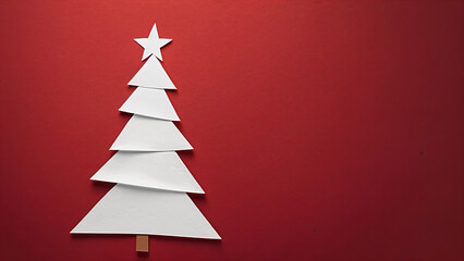 Fototapeta premium christmas tree made out of paper on a red background