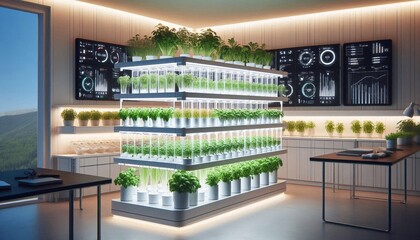 Modern Hydroponic Farming in a Bright, Sustainable Environment