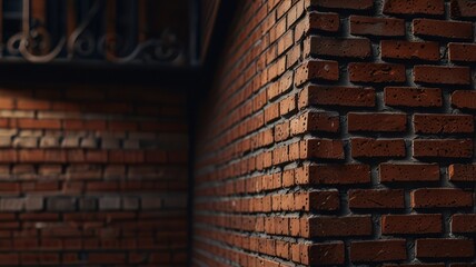  Red brick wall corner, textured background.