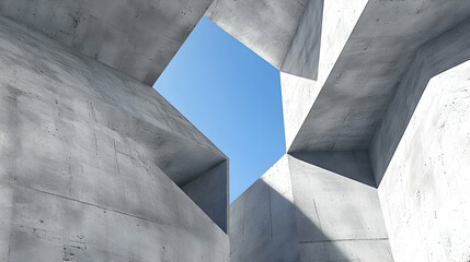 Abstract concrete structure with a sky view.