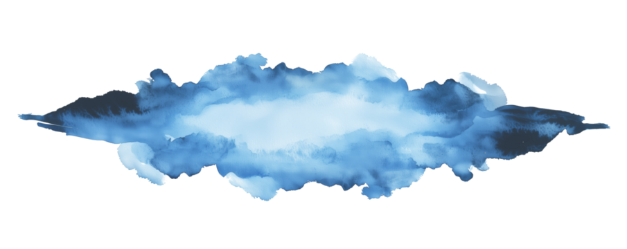 Abstract blue watercolor splash in horizontal alignment on a white background, ideal for banners or creative designs with copy space