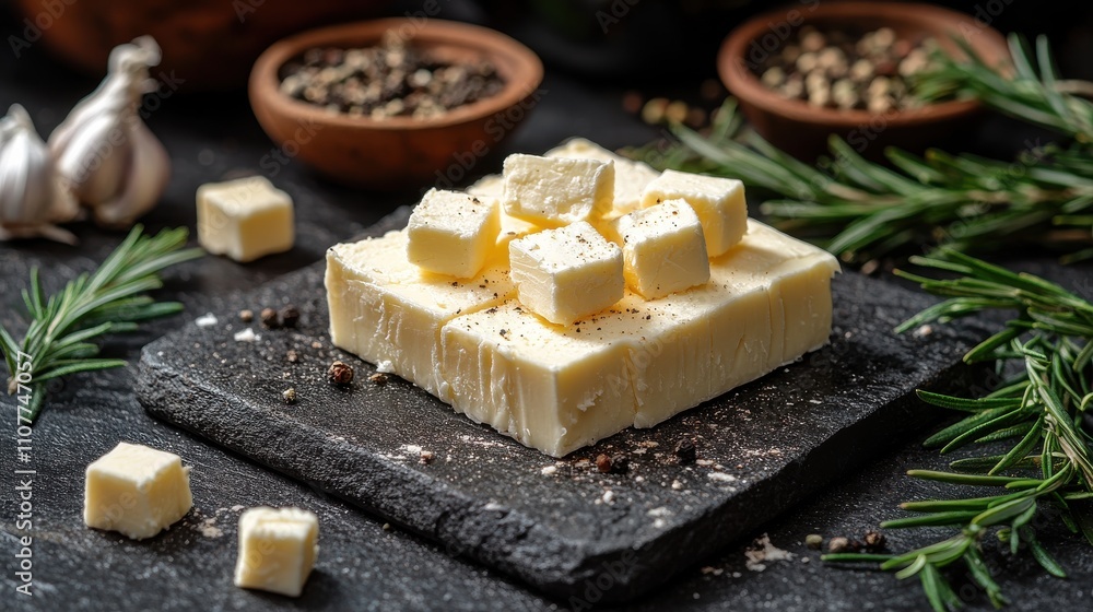 Poster a block of butter with a few cubes