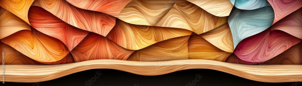Poster vibrant abstract layers of wood in warm and cool tones create a dynamic visual effect.
