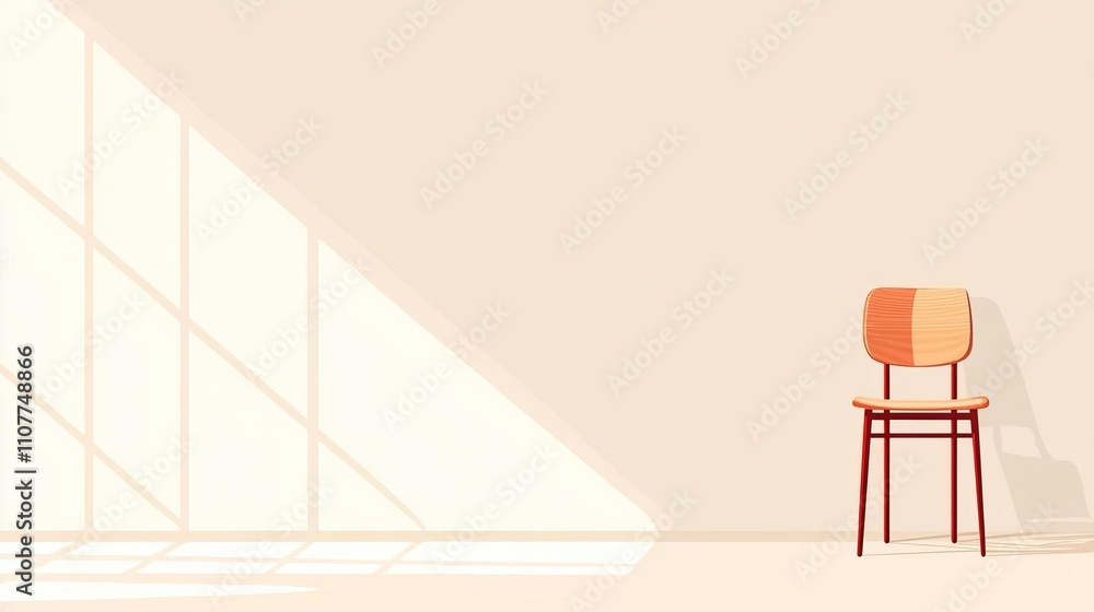 Poster minimalist interior with a chair and soft light creating a serene atmosphere.
