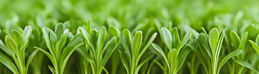 Fototapeta premium Close-up view of vibrant green seedlings in natural lighting, showcasing fresh growth and delicate leaves in a lush setting.