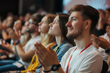 Fototapeta premium Audience engaged in enthusiastic applause at conference event