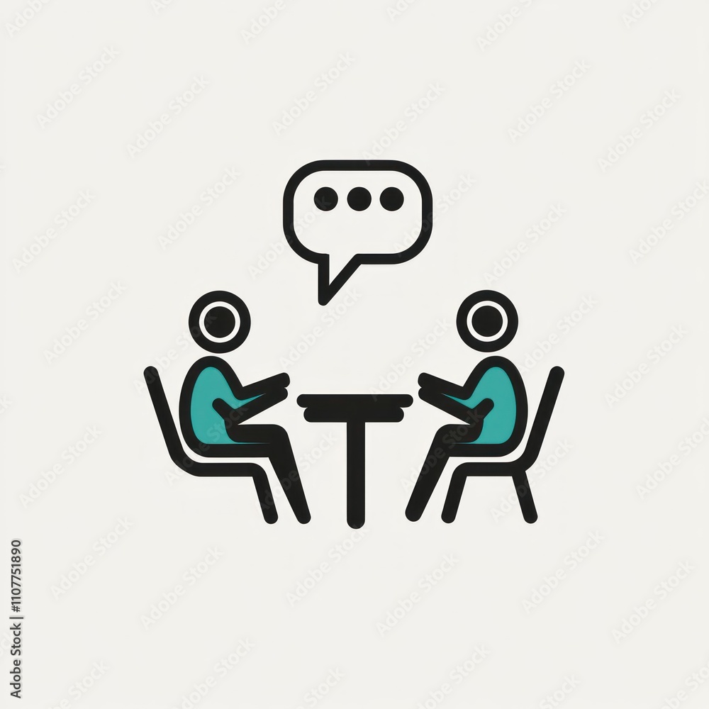 Poster here's a and keyword list for your stock photo.. two people conversing at a table.