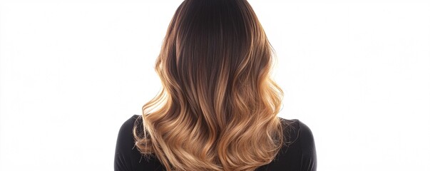 Fototapeta premium Woman showing long brown hair with blonde highlights from behind