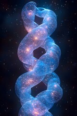 Obraz premium A mesmerizing abstract representation of DNA, swirling in a galaxy of stars. The ethereal blue and purple hues create a sense of wonder and connection to the cosmos.