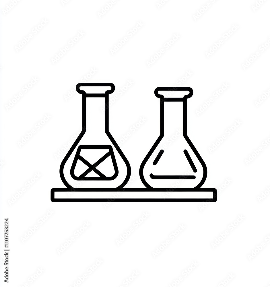Poster two erlenmeyer flasks on a shelf, one with an 'x' inside.