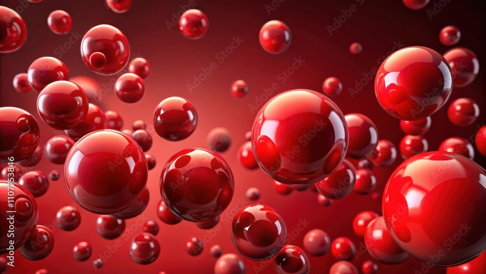 Fototapete A vibrant red background is filled with a plethora of glossy spheres, each reflecting light and casting subtle shadows, creating a dynamic and visually captivating abstract scene.