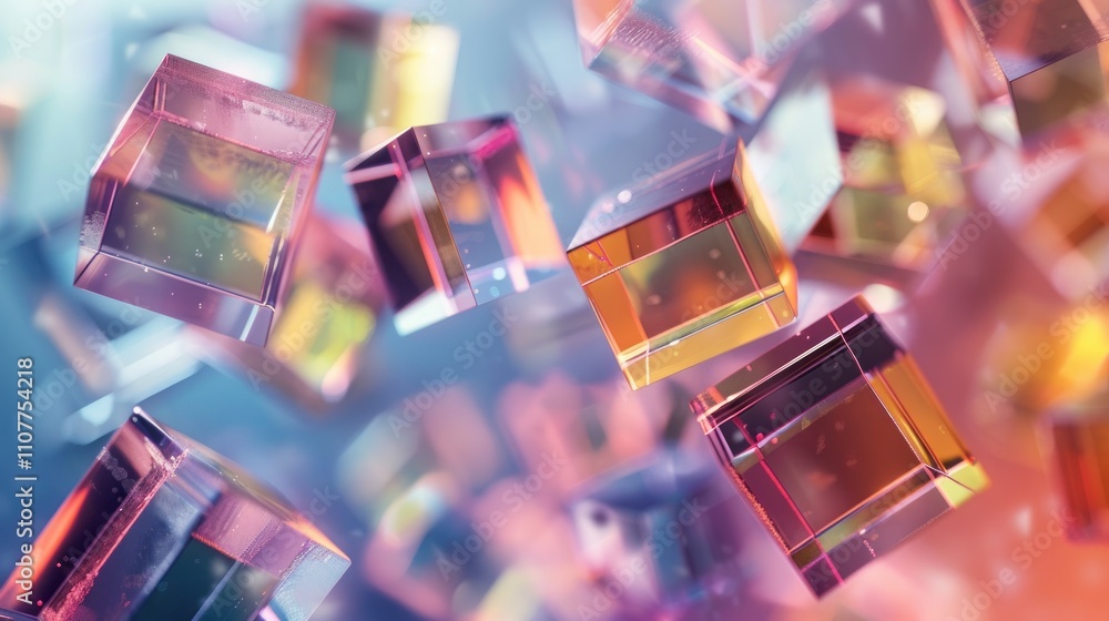 Aufkleber photograph of abstract scene featuring a cluster of floating cubes with varying transparencies and h