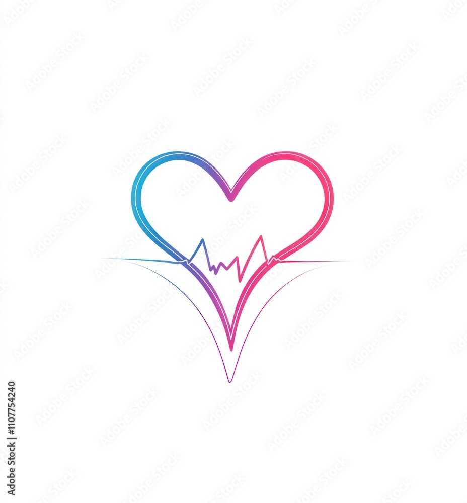 Poster here's a description and keywords for your image.. abstract heart with vibrant pulse line, symbolizi
