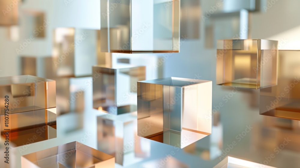 Aufkleber photograph of abstract scene featuring a cluster of floating cubes with varying transparencies and h