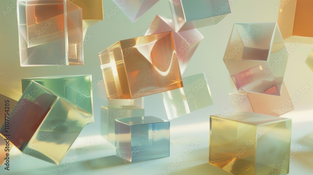 Aufkleber photograph of abstract scene featuring a cluster of floating cubes with varying transparencies and h