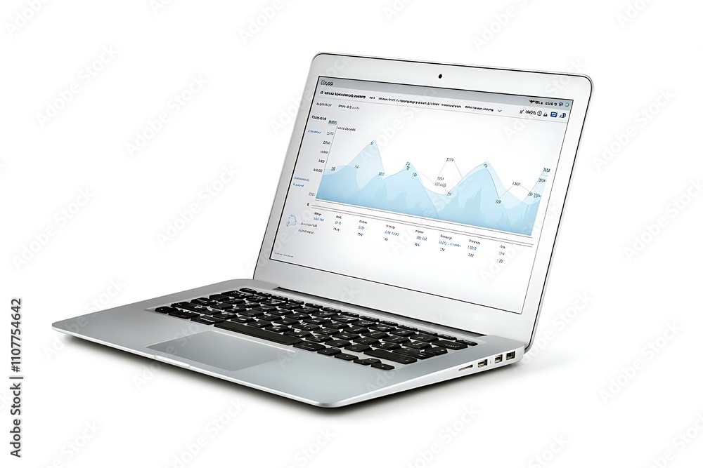 Aufkleber silver laptop displaying a line graph of business data