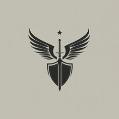 Fototapeta premium Here's a suggested and keywords for your image.. Winged sword and shield emblem.