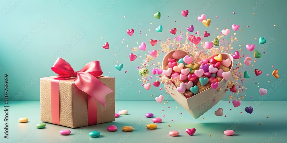 Poster a heart-shaped box overflowing with colorful love, symbolizing the joy and abundance found within a 