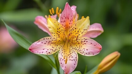 Obraz premium Vivid Pink and Yellow Spotted Flower Captured in Stunning Macro Photography Highlighting Intricate Details and Natural Beauty Up Close.