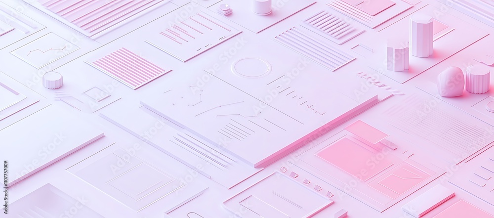 Poster abstract pink 3d render of geometric shapes and data visualizations