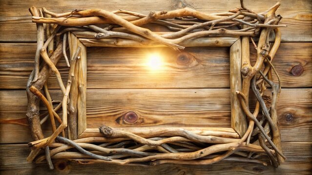 A rustic wooden frame crafted from intertwined branches, creating a natural and inviting space for a cherished memory or inspirational quote.