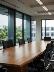 Modern office meeting room with blurred background.