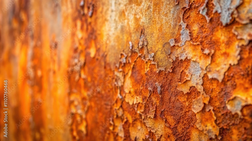 Poster a close-up of a rusty metal surface, showing the detailed texture and patina created by years of oxi