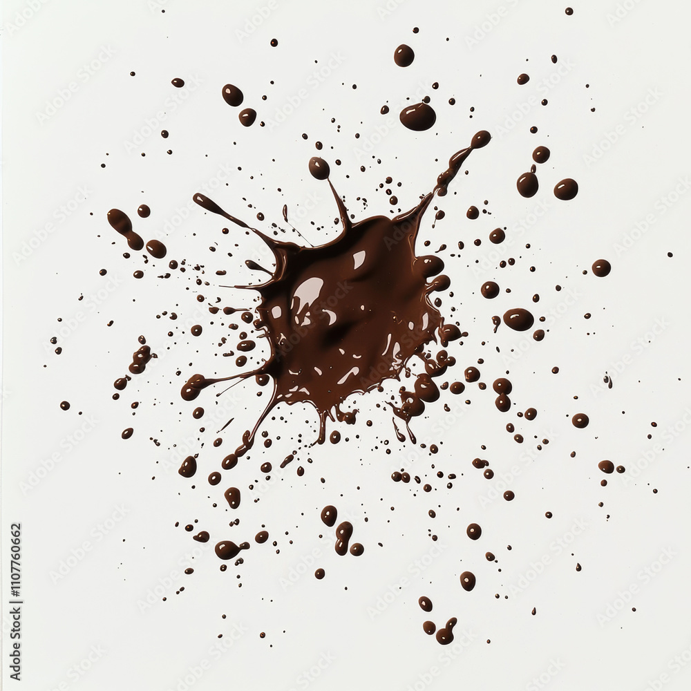 Poster dynamic splash of dark brown liquid on pristine white background creates energetic and artistic visu