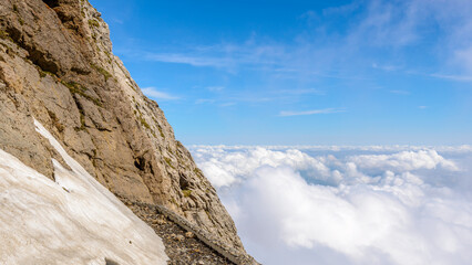 View of Swiss Alps from Mt. Pilatus trail and Lucerne lake (Vierwaldstattersee) in Lucerne,...