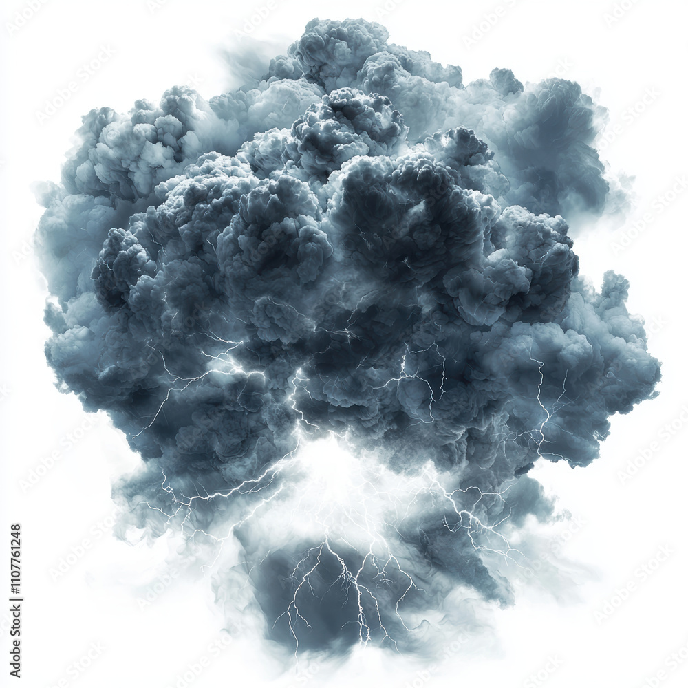Poster dramatic storm clouds with lightning illuminating dark sky, creating powerful and intense atmosphere