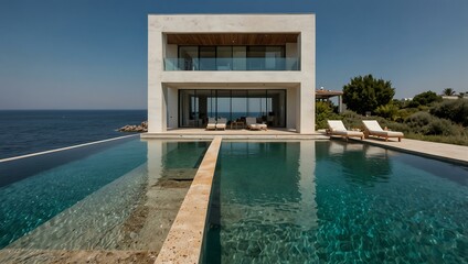 Fototapeta premium Modern seaside villa with an outdoor infinity pool.