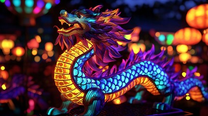 Obraz premium Illuminated Dragon Lantern Asian Culture Festival Lights Chinese New Year