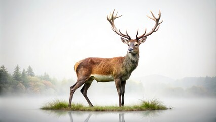 Obraz premium Exceptional architectural photography showcases a deer isolated on a transparent and white background, appealing to nature and wildlife lovers who appreciate artistic elegance and serenity.