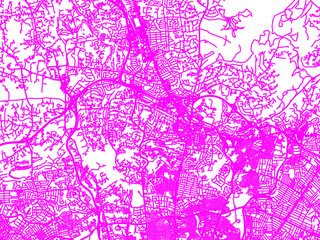 Abstract Neon Road Network Overlay of Towson  Maryland, USA in Bright Pink.