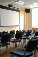 Fototapeta premium Empty seminar room with chairs and projection screen.