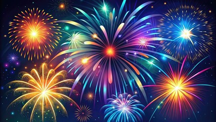 Fototapeta premium Experience a mesmerizing display of festive fireworks illuminating the dark blue night sky, perfect for celebrating events, holidays, and special occasions in style.
