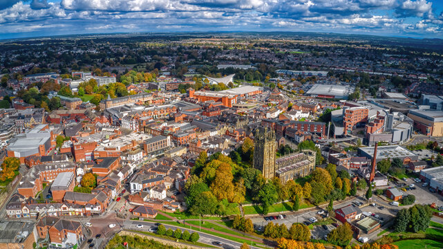 Aerial View of Chester, England, United Kingdom during Autumn
