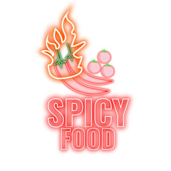 Neon spicy food icon with tomato and chili | Glowing spicy food logo Carrot Neon sign Spicy food icon png